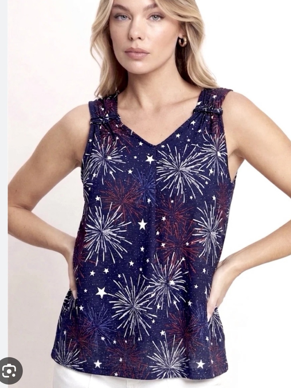 NWT Thomas & Olivia Navy Firework Print V-Neck Tank Top Size PXL